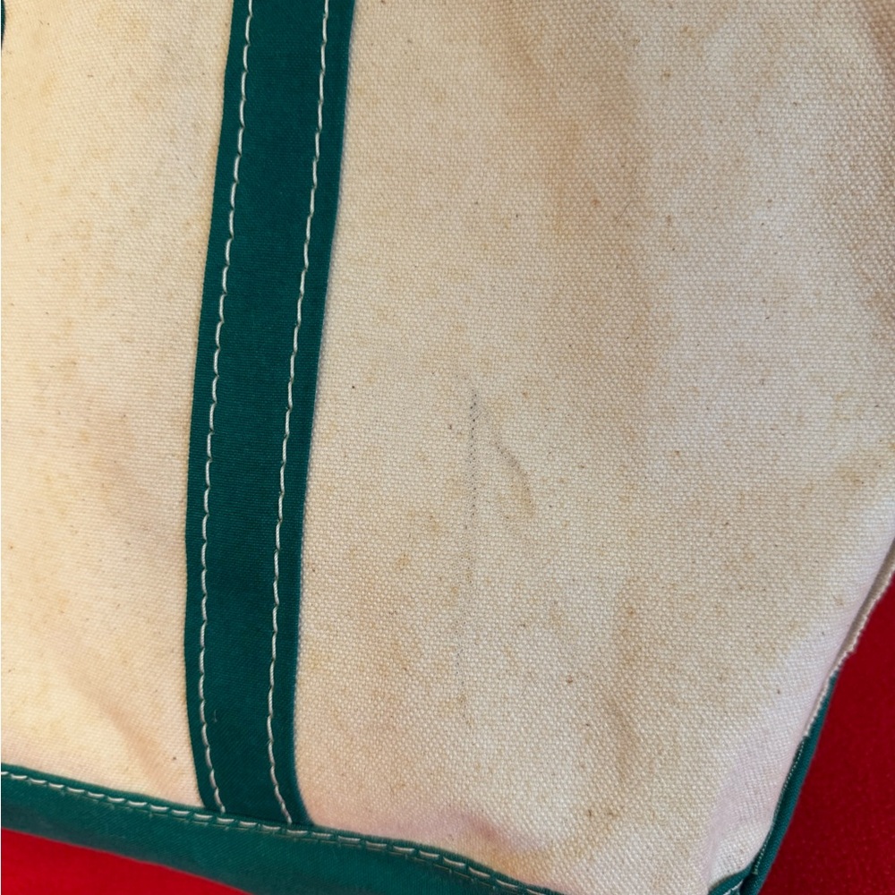 Vintage L.L bean Boat and tote Crinkle Tag Green Trim canvas Medium Bag (Stained - Picture 3 of 9